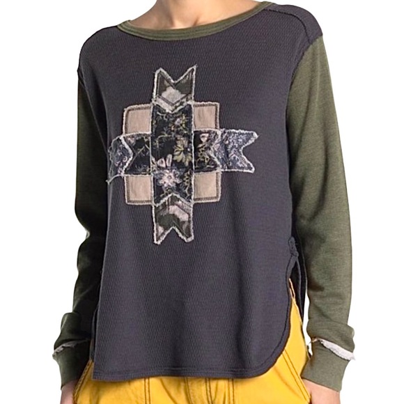 Free People Tops - NWT Free People Lonestar Boho Patchwork Waffle Tee